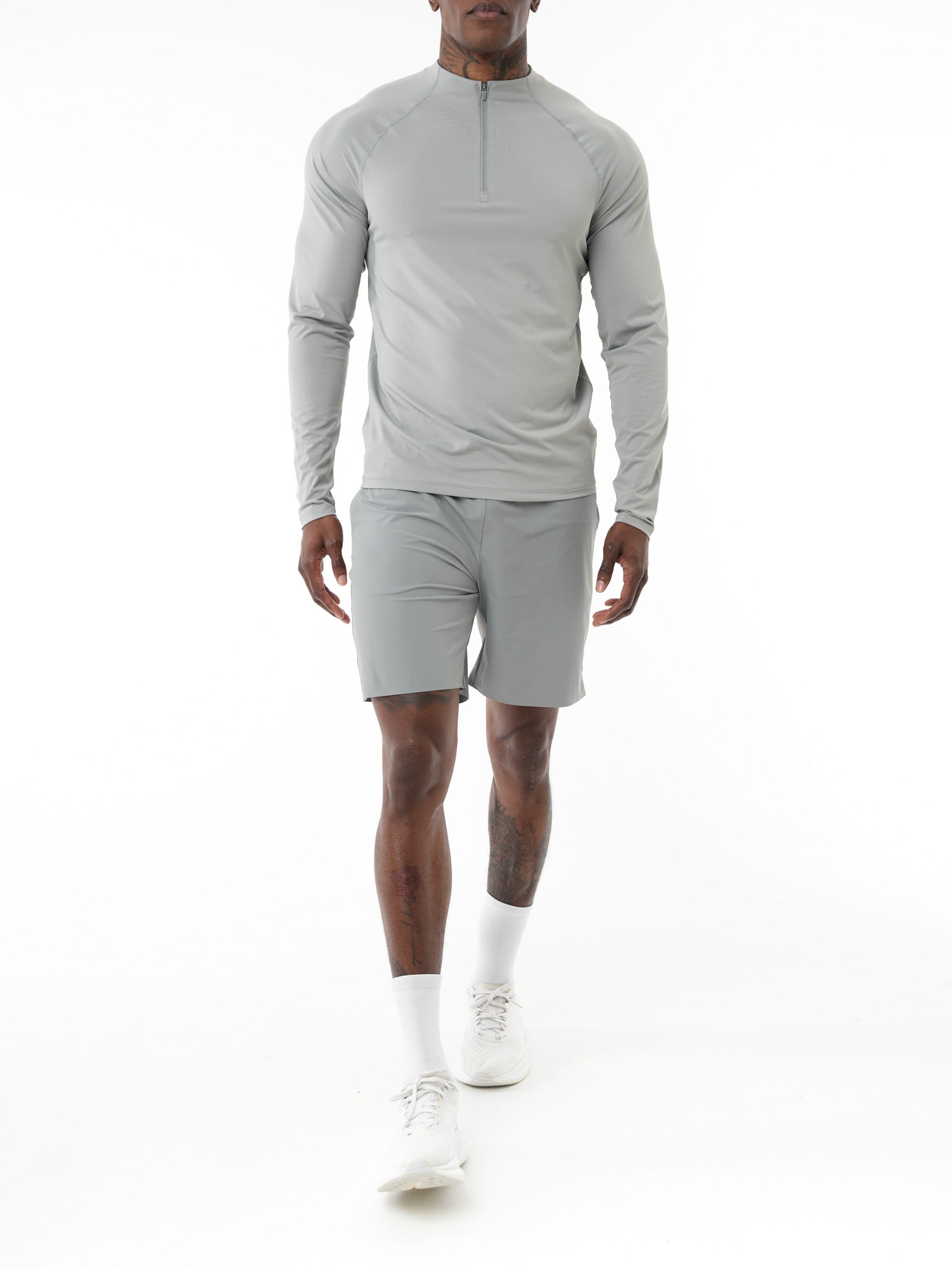 QUARTER ZIP TOP/TRAINING 7" SHORT SET - MID GREY